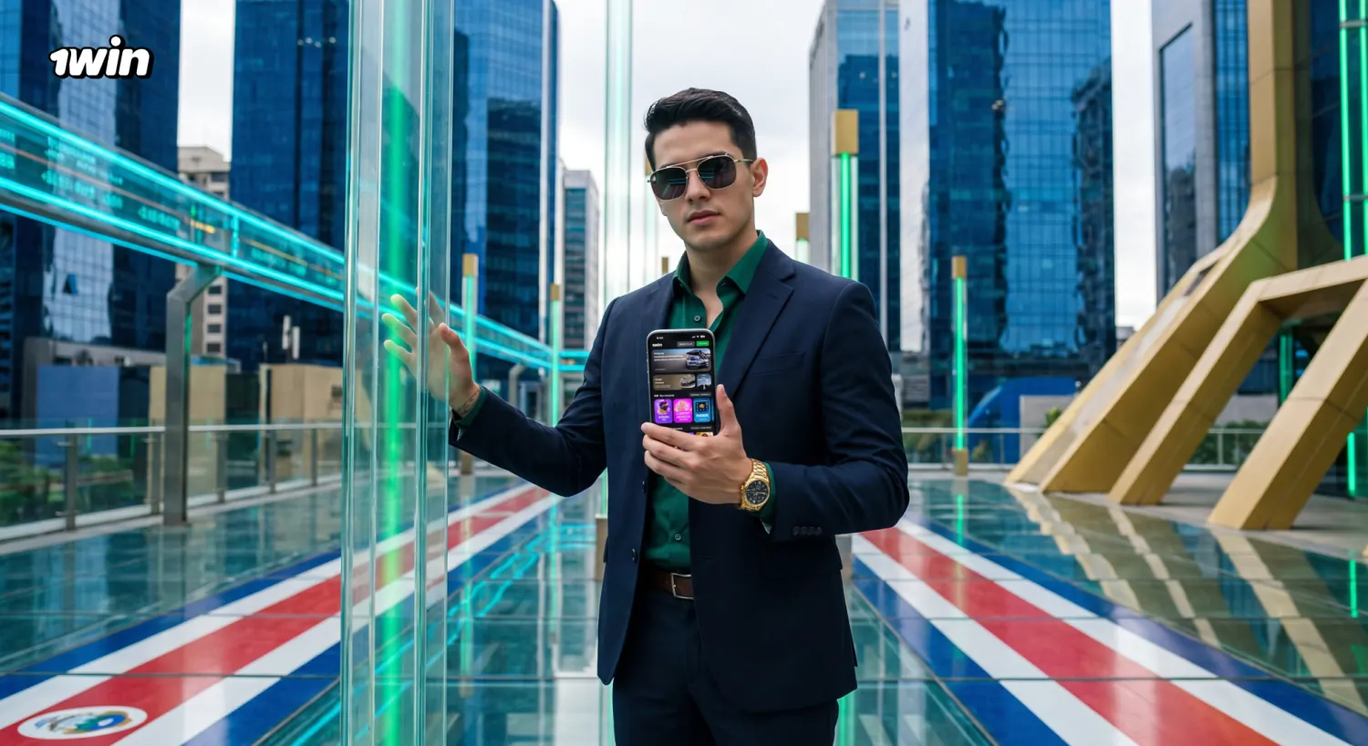 Apostador revisando las apuestas deportivas de 1win en el celular en pleno centro de San José